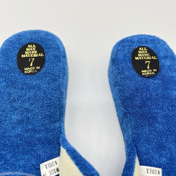 VTG 2 Pairs of 1980s Blue/Cream Terry Cloth Slippers w/Floral Applique NOS-Sz 7 - Picture 7 of 8